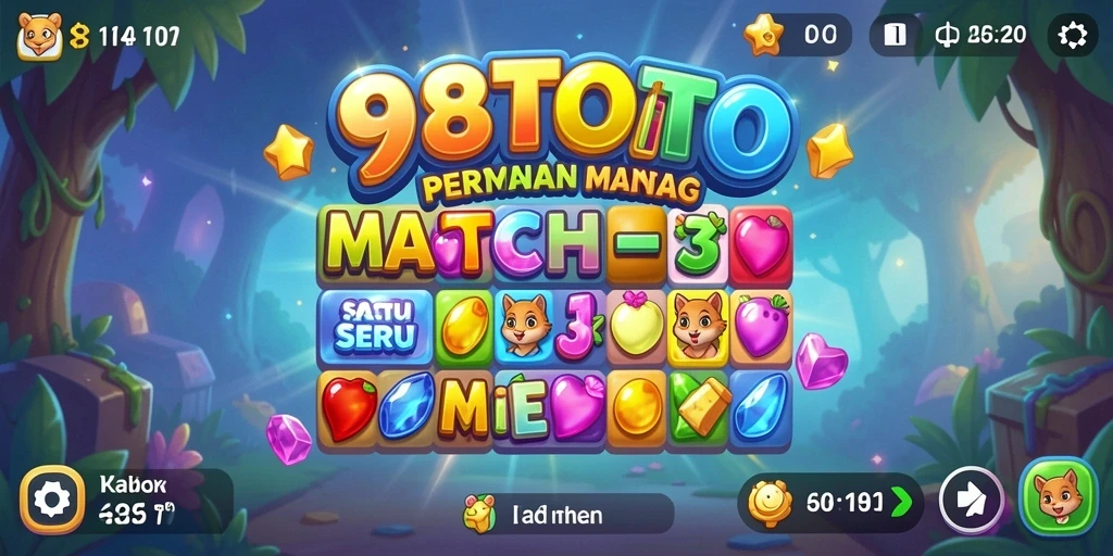 Screenshot gameplay 98TOTO dengan tampilan level Match-3 yang menantang.