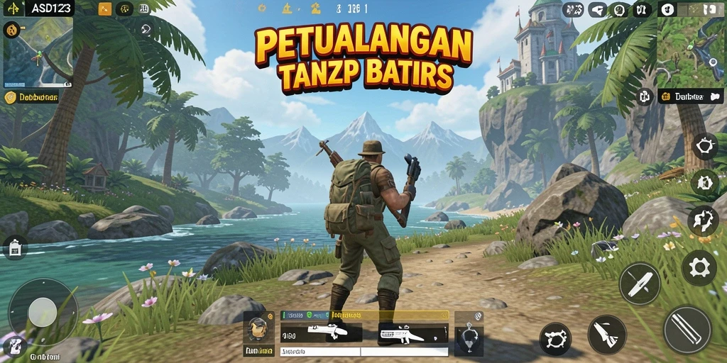 Tangkapan layar utama menunjukkan gameplay eksplorasi bebas di lingkungan yang indah.