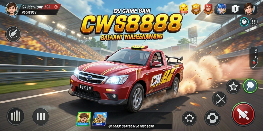 Screenshot gameplay CW8888 yang menunjukkan balapan penuh aksi dan kecepatan.