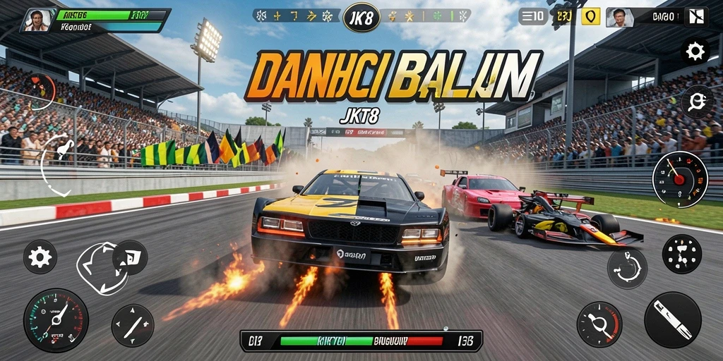 Tampilan menarik dari gameplay balapan di JKT8 yang mendebarkan.