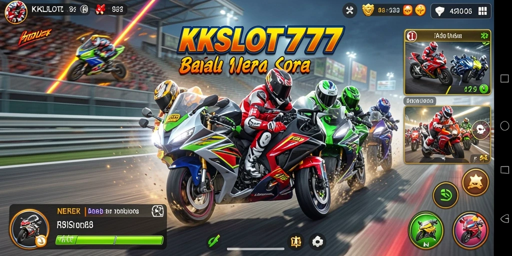 Screenshot gameplay KKSLOT777 dengan aksi balap yang mendebarkan.