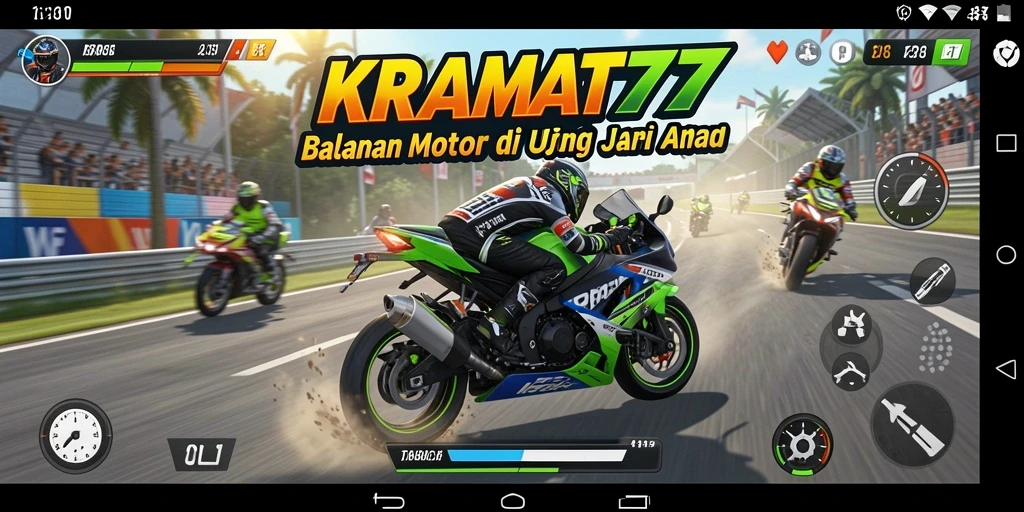 Screenshot KRAMAT77 menunjukkan efek grafis balapan yang mengesankan.