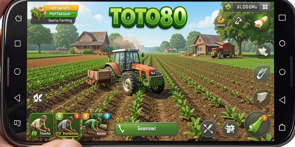 Tangkapan layar utama TOTO80 menunjukkan gameplay pertanian yang menarik.