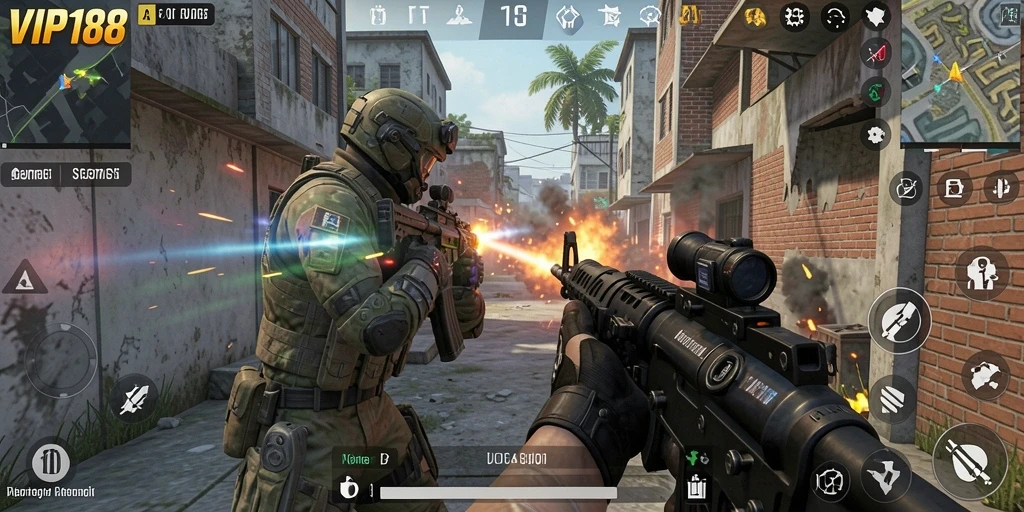 Gameplay intens di medan perang FPS VIP188.