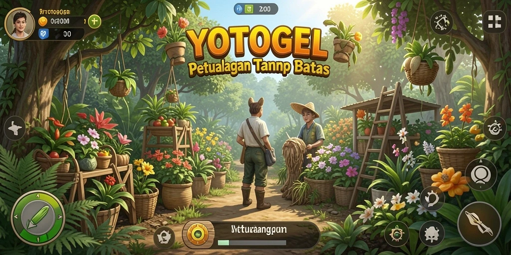 Screenshot YOTOGEL menampilkan kebun yang subur dan beragam tanaman.